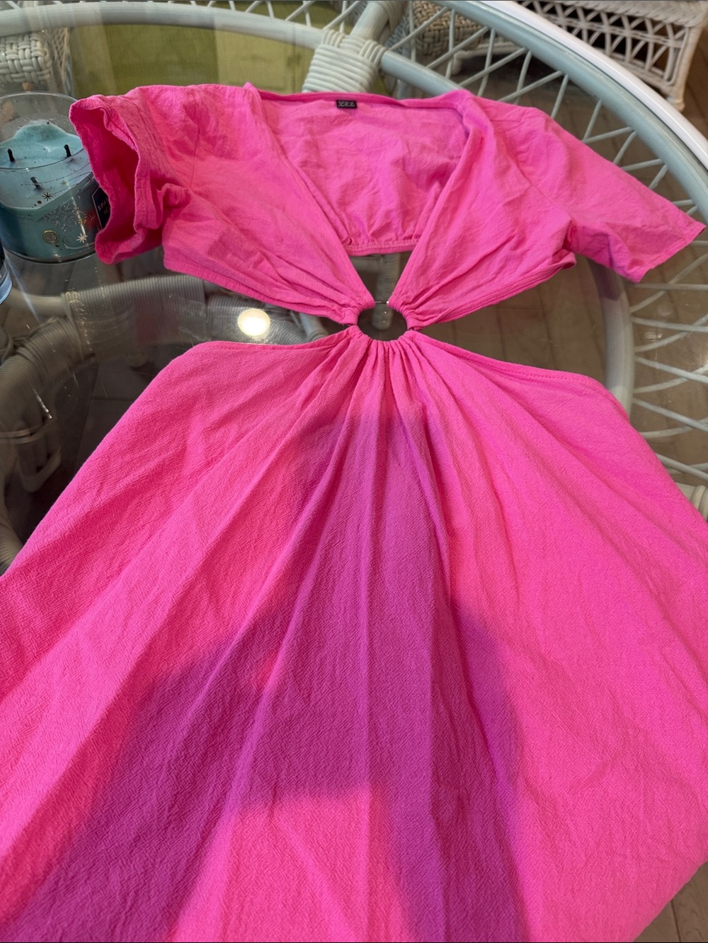 SHEIN Hot Pink Ring-Front Short Sleeve Dress
